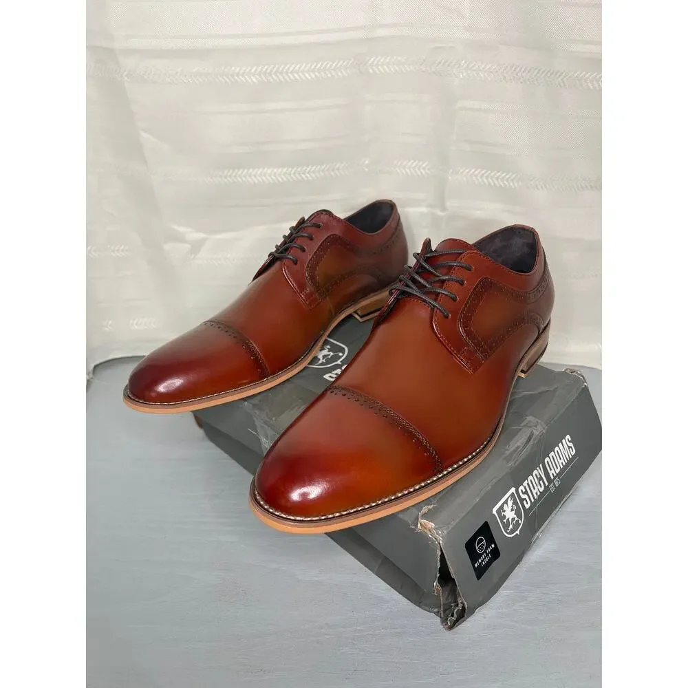 Stacy Adams Dickinson Cap Toe Oxford Cognac Mens Size 11M Dress Shoes